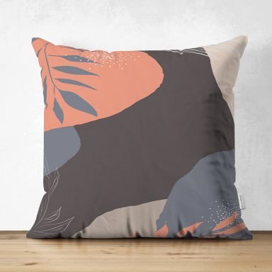 Siyah Zemin Üzerinde Renkli Çiçek Desenli Dijital Baskılı Modern Süet Yastık Kırlent Kılıfı