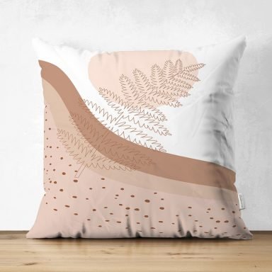 Pastel Renkli Yaprak Motifli Dijital Baskılı Modern Süet Yastık Kırlent Kılıfı