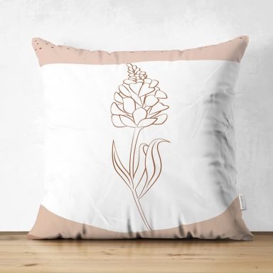 Beyaz Zemin Üzerinde Onedraw Çizimli Gül Desenli Dijital Baskılı Modern Süet Yastık Kırlent Kılıfı