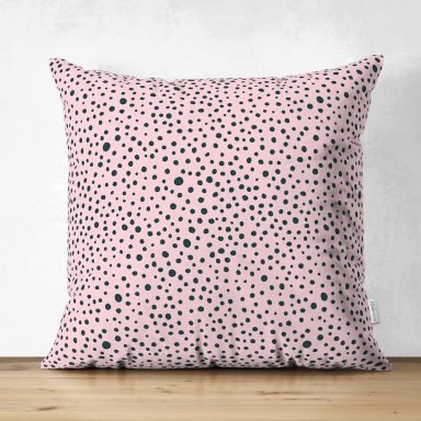 Renkli Zemin Üzerinde Siyah Puantiye Desenli Dijital Baskılı Modern Süet Yastık Kırlent Kılıfı