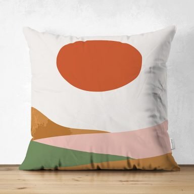 Pastel Renkli Zemin Üzerinde Onedraw Çizimli Dijital Baskılı Modern Süet Yastık Kırlent Kılıfı