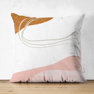 Pastel Renkli Zemin Üzerinde Onedraw Çizimli Dijital Baskılı Modern Süet Yastık Kırlent Kılıfı