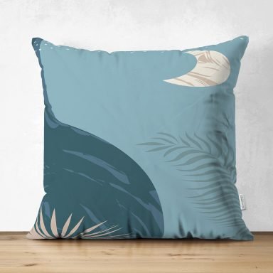 Renkli Zeminde Onedraw Çizimli Gökyüzü Temalı Dijital Baskılı Modern Süet Yastık Kırlent Kılıfı