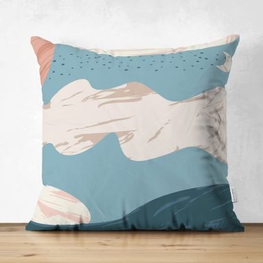 Renkli Zeminde Soyut Çizimli Dijital Baskılı Modern Süet Yastık Kırlent Kılıfı