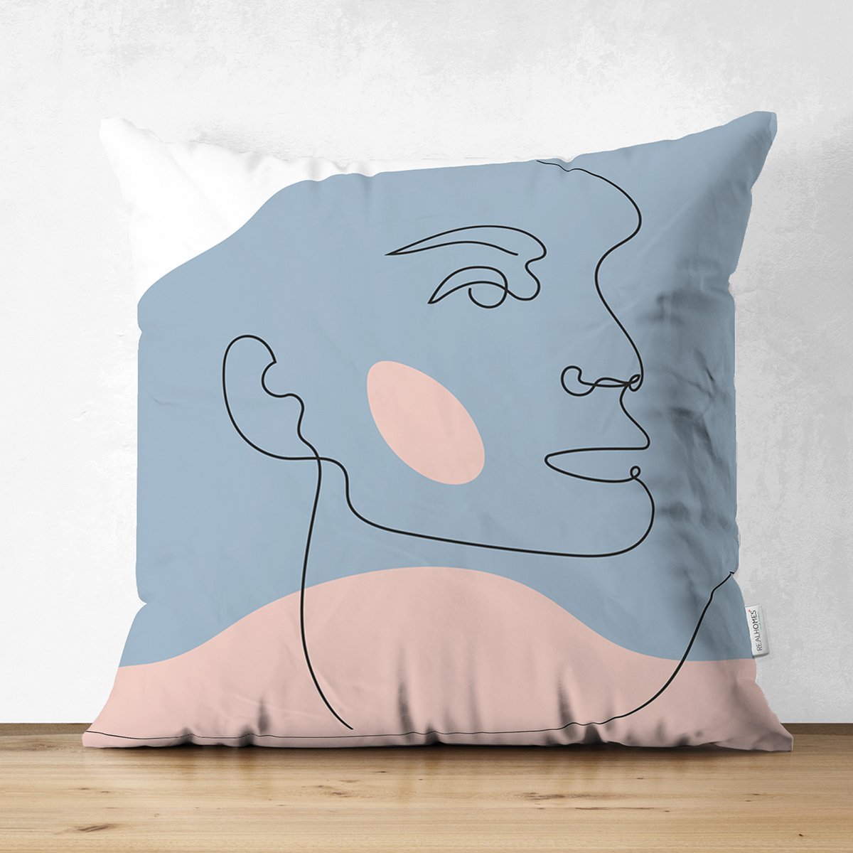 Suet-K7422-Renkli-Zeminde-Onedraw-Cizimli-Bayan-Silueti-Dijital-Baskili-Modern-Suet-Yastik-Kirlent-Kilifi