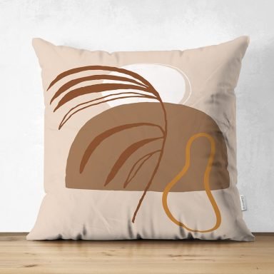 Renkli Zeminde Onedraw Çizimli Yaprak Desenli Dijital Baskılı Modern Süet Yastık Kırlent Kılıfı