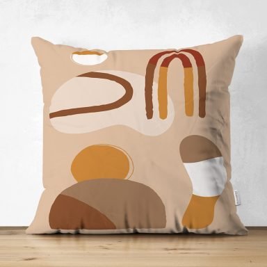 Renkli Zeminde Onedraw Çizimli Oval Desenli Dijital Baskılı Modern Süet Yastık Kırlent Kılıfı