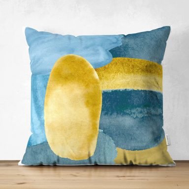 Renkli Zeminde Oval Çizimli Dijital Baskılı Modern Süet Yastık Kırlent Kılıfı