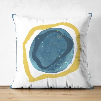 Renkli Zeminde Oval Çizimli Dijital Baskılı Modern Süet Yastık Kırlent Kılıfı