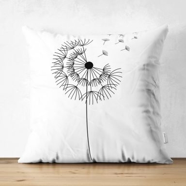 Beyaz Zeminde Onedraw Çizimli Çiçek Dijital Baskılı Modern Süet Yastık Kırlent Kılıfı