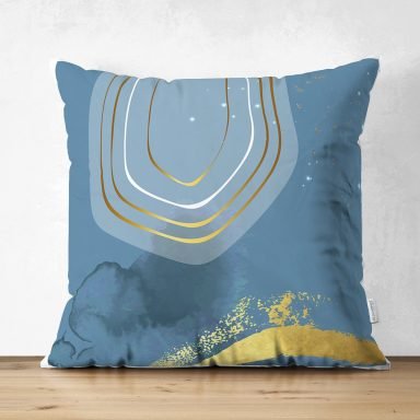 Renkli Zeminde Onedraw Çizimli Oval Obje Dijital Baskılı Modern Süet Yastık Kırlent Kılıfı