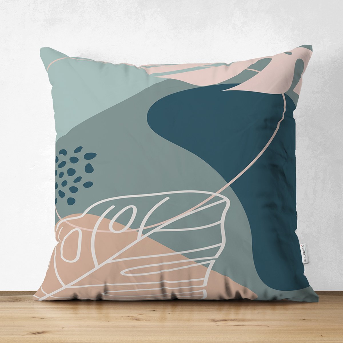 Suet-K7489-Renkli-Zeminli-Onedraw-Cizimli-Yaprak-Desenli-Dijital-Baskili-Modern-Suet-Yastik-Kirlent-Kilifi