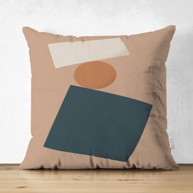 Renkli Zeminli One Draw Çizimli Geometrik Desen Dijital Baskılı Modern Süet Yastık Kırlent Kılıfı