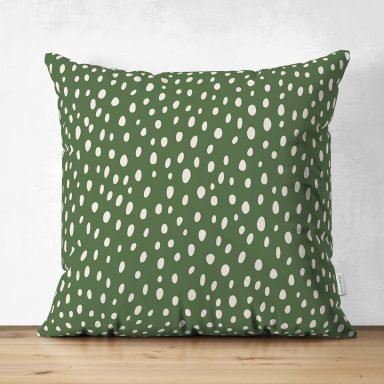 Yeşil Zeminli Beyaz Puantiyeli Dijital Baskılı Modern Süet Yastık Kırlent Kılıfı