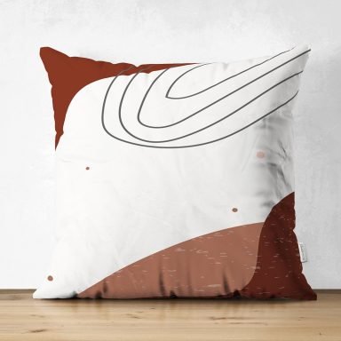 Renkli Zeminli Onedraw Çizimli Geometrik Dijital Baskılı Modern Süet Yastık Kırlent Kılıfı