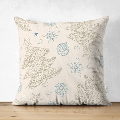 Renkli Zeminli Yılbaşı Temalı Dijital Baskılı Modern Süet Yastık Kırlent Kılıfı