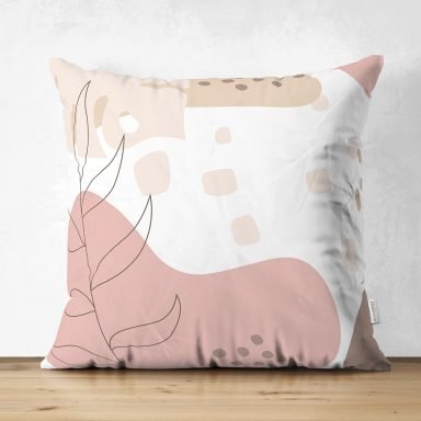 Beyaz Zemin Üzerinde Pastel Renkli Yaprak Desenli Dijital Baskılı Modern Süet Yastık Kırlent Kılıfı