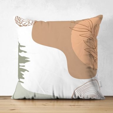 Beyaz Zemin Üzerinde Pastel Renkli Yaprak Desenli Dijital Baskılı Modern Süet Yastık Kırlent Kılıfı