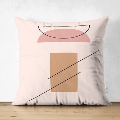 Pastel Renkli Onedraw Çizimli Geometrik Desenli Dijital Baskılı Modern Süet Yastık Kırlent Kılıfı