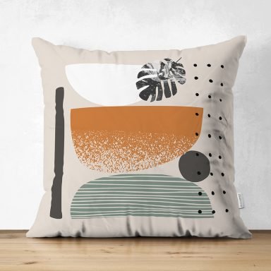 Pastel Renkli Onedraw Çizimli Geometrik Desenli Dijital Baskılı Modern Süet Yastık Kırlent Kılıfı