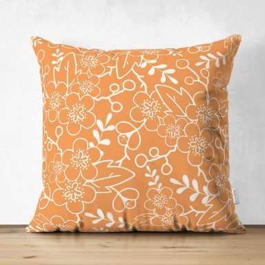 Renkli Zemin Üzerinde Çiçek Desenli Dijital Baskılı Modern Süet Yastık Kırlent Kılıfı