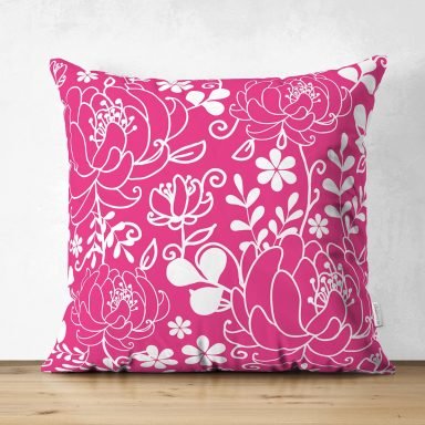Renkli Zemin Üzerinde Çiçek Desenli Dijital Baskılı Modern Süet Yastık Kırlent Kılıfı