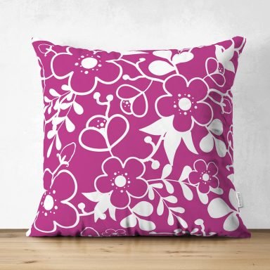 Renkli Zemin Üzerinde Çiçek Desenli Dijital Baskılı Modern Süet Yastık Kırlent Kılıfı