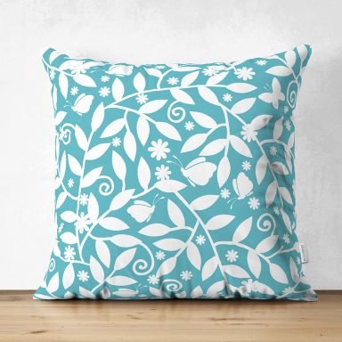 Renkli Zemin Üzerinde Çiçek Desenli Dijital Baskılı Modern Süet Yastık Kırlent Kılıfı