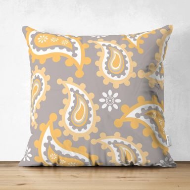 Gri Zemin Üzerinde Renkli Geometrik Desenli Dijital Baskılı Modern Süet Yastık Kırlent Kılıfı