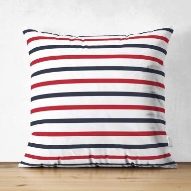 Beyaz Zemin Üzerinde Renkli Çizgili Dijital Baskılı Modern Süet Yastık Kırlent Kılıfı