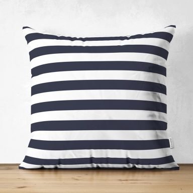 Beyaz Zemin Üzerinde Renkli Çizgili Dijital Baskılı Modern Süet Yastık Kırlent Kılıfı