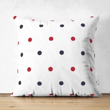 Beyaz Zemin Üzerinde Renkli Puantiyeli Dijital Baskılı Modern Süet Yastık Kırlent Kılıfı