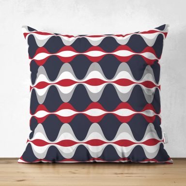 Renkli Zemin Üzerinde Geometrik Desenli Dijital Baskılı Modern Süet Yastık Kırlent Kılıfı
