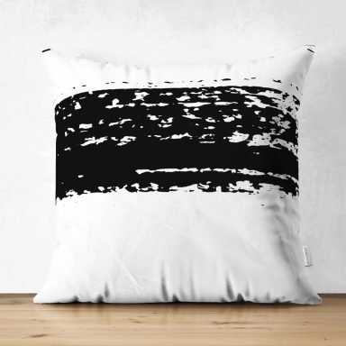Beyaz Zemin Üzerinde Siyah Çizgili Dijital Baskılı Modern Süet Yastık Kırlent Kılıfı