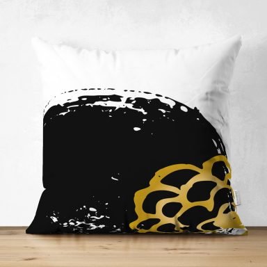 Beyaz Zemin Üzerinde Gold Detaylı Oval Çizim Dijital Baskılı Modern Süet Yastık Kırlent Kılıfı