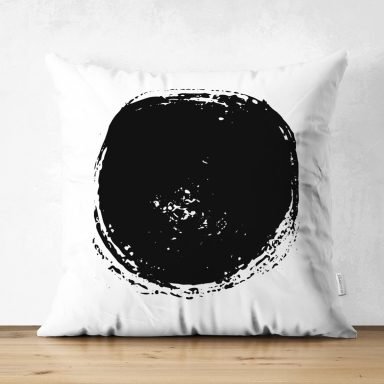 Beyaz Zemin Üzerinde Siyah Renkli Geometrik Çizim Dijital Baskılı Modern Süet Yastık Kırlent Kılıfı