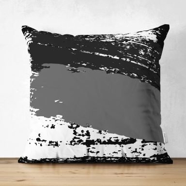 Beyaz Zemin Üzerinde Soyut Çizim Dijital Baskılı Modern Süet Yastık Kırlent Kılıfı