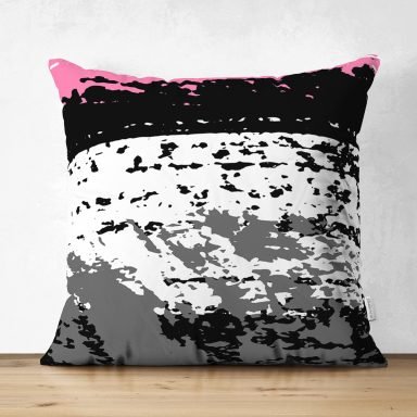 Beyaz Zemin Üzerinde Geometrik Çizimli Dijital Baskılı Modern Süet Yastık Kırlent Kılıfı