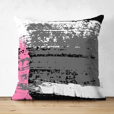 Beyaz Zemin Üzerinde Renkli Soyut Çizim Dijital Baskılı Modern Süet Yastık Kırlent Kılıfı