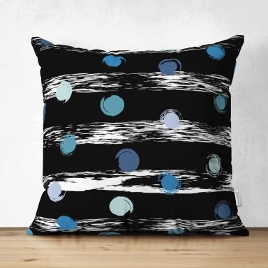 Siyah Zemin Üzerinde Renkli Puantiyeli Dijital Baskılı Modern Süet Yastık Kırlent Kılıfı