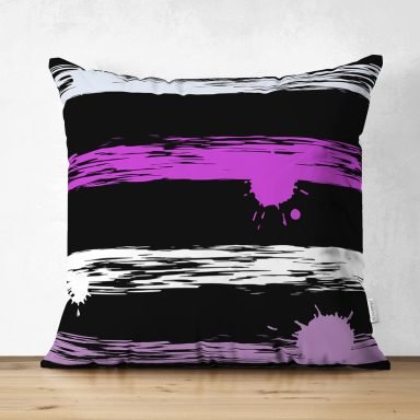 Siyah Zemin Üzerinde Renkli Puantiyeli Dijital Baskılı Modern Süet Yastık Kırlent Kılıfı