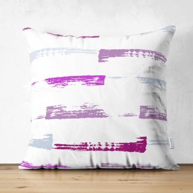 Beyaz Zemin Üzerinde Soyut Renkli Çizgili Dijital Baskılı Modern Süet Yastık Kırlent Kılıfı
