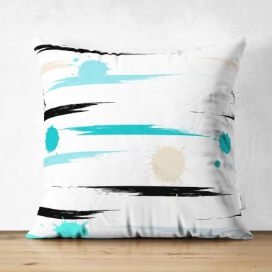 Beyaz Zemin Üzerinde Modern Puantiyeli Dijital Baskılı Modern Süet Yastık Kırlent Kılıfı