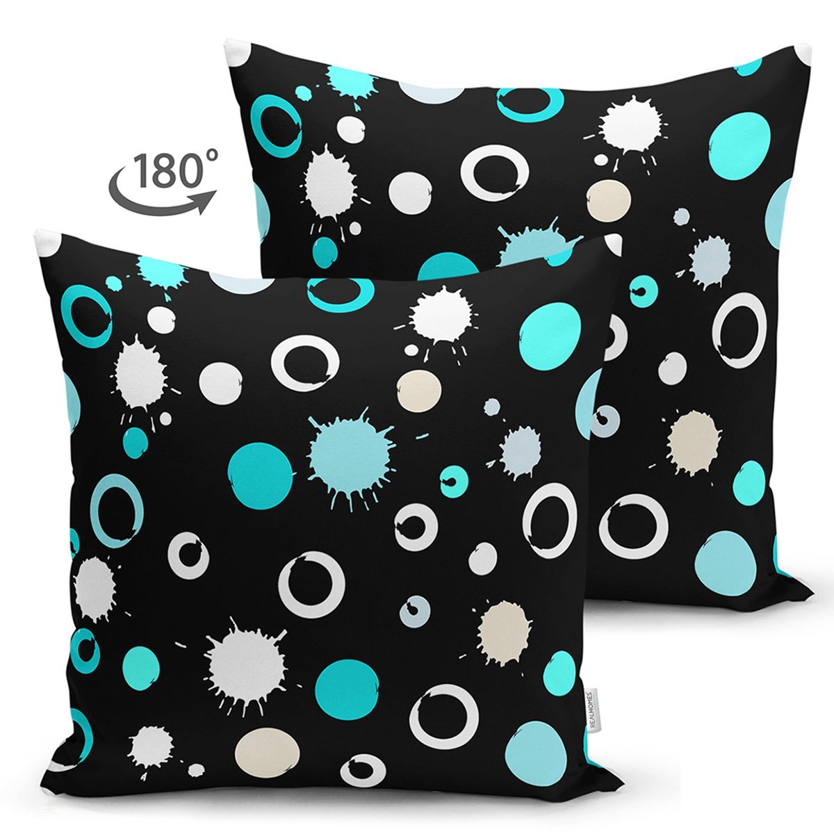 Suet-K7763-Siyah-Zemin-Uzerinde-Renkli-Puantiyeli-Dijital-Baskili-Modern-Suet-Yastik-Kirlent-Kilifi-1