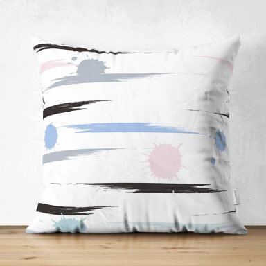 Beyaz Zemin Üzerinde Renkli Puantiyeli Dijital Baskılı Modern Süet Yastık Kırlent Kılıfı