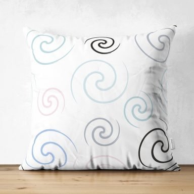 Beyaz Zemin Üzerinde Renkli Desenli Dijital Baskılı Modern Süet Yastık Kırlent Kılıfı