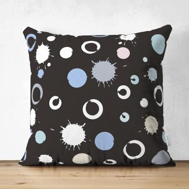 Siyah Zemin Üzerinde Renkli Modern Geometrik Desenli Dijital Baskılı Modern Süet Yastık Kırlent Kılıfı