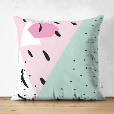 Beyaz Zemin Üzerinde Renkli Modern Desenli Dijital Baskılı Modern Süet Yastık Kırlent Kılıfı