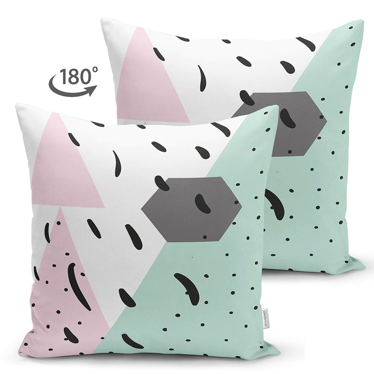 Suet-K7786-Renkli-Zemin-Uzerinde-Modern-Desenli-Siyah-Puantiyeli-Dijital-Baskili-Modern-Suet-Yastik-Kirlent-Kilifi-1