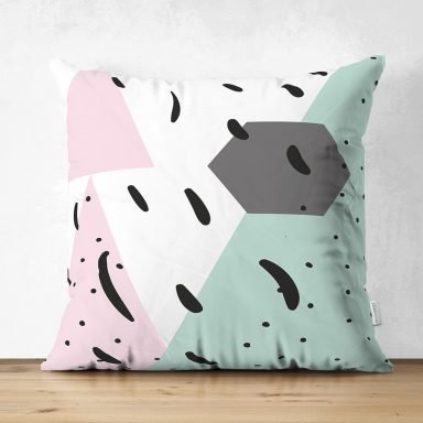 Renkli Zemin Üzerinde Modern Desenli Siyah Puantiyeli Dijital Baskılı Modern Süet Yastık Kırlent Kılıfı